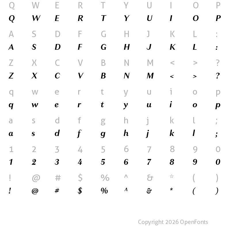Character Map of Granville Bold Italic