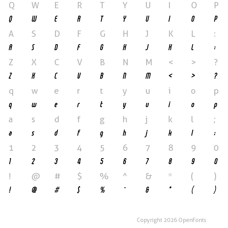 Character Map of Gravitas Italic