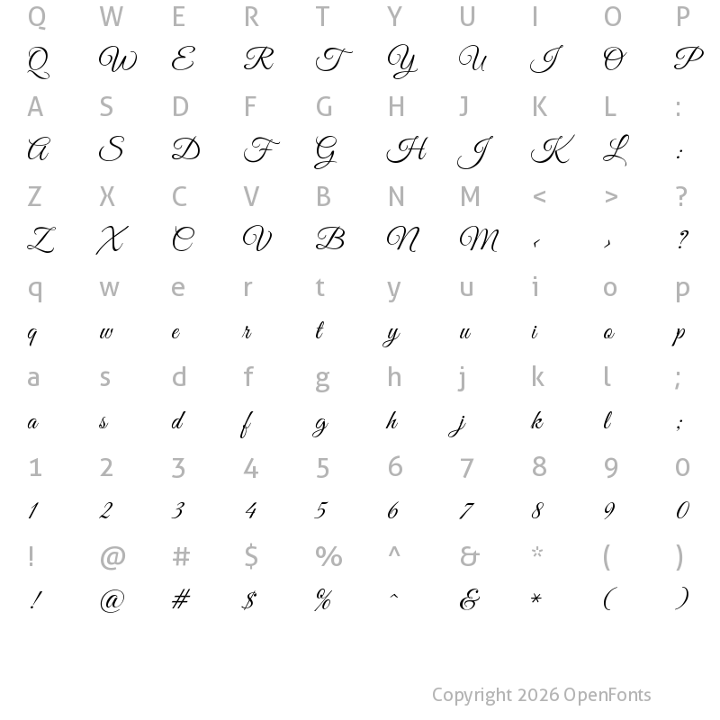 Character Map of Great Vibes Regular