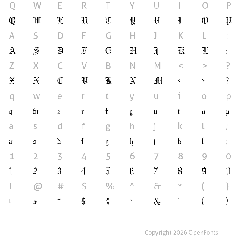 Character Map of GregorianFLF Regular