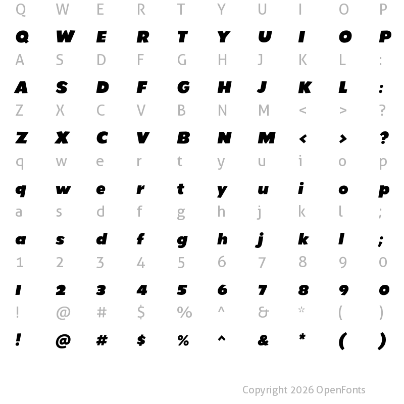 Character Map of Grenadine MVB Black Italic