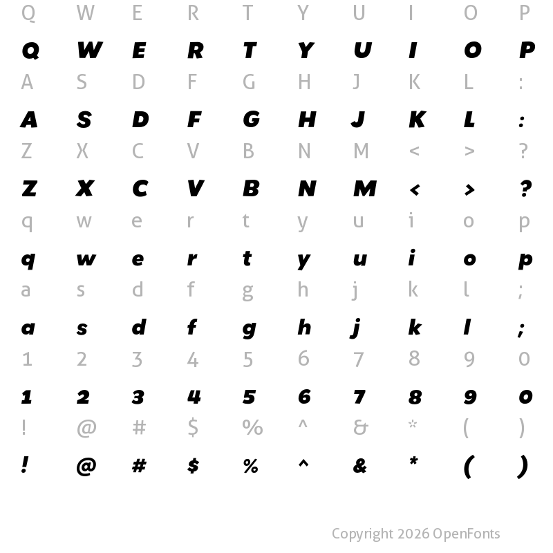 Character Map of Grenadine MVB Extra Bold Italic