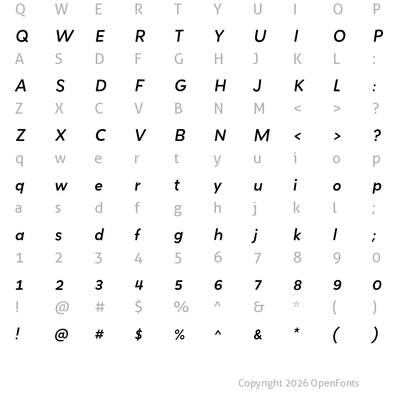 Character Map of Grenadine MVB Medium Italic