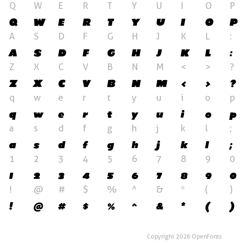 Character Map of Grenadine MVB Ultra Italic
