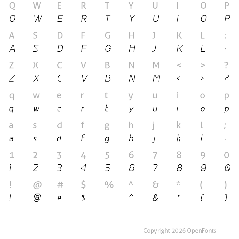 Character Map of GreyscaleBasic Italic