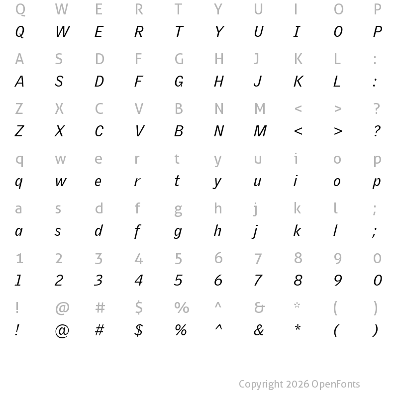 Character Map of GriffithGothic Regular Italic