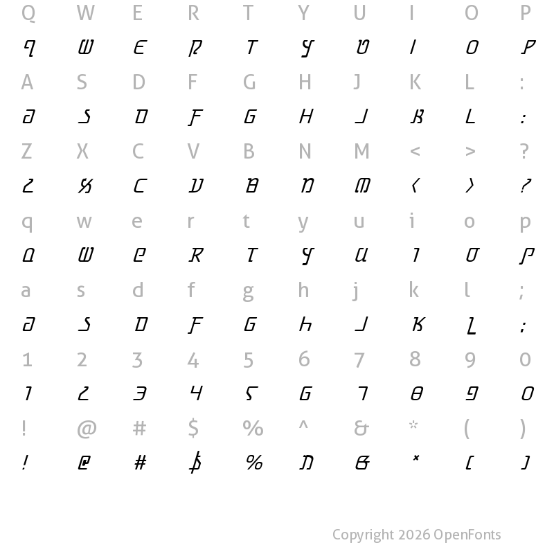 Character Map of Grimlord Italic Italic