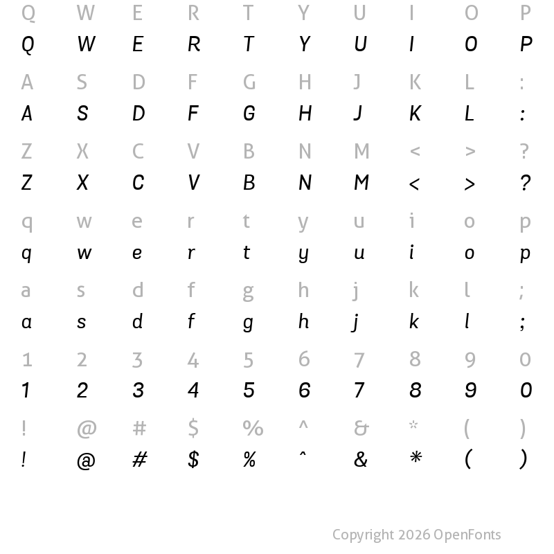 Character Map of Grota Sans Medium Italic