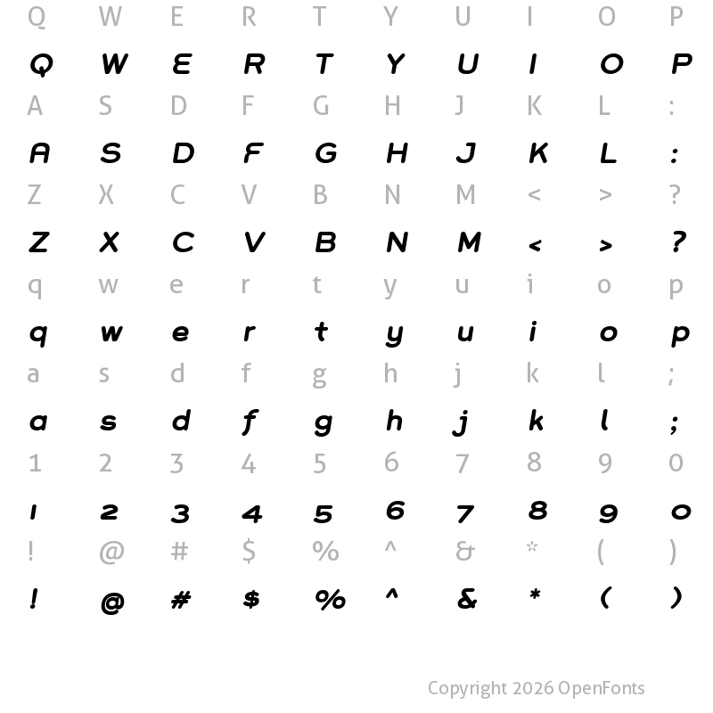 Character Map of Grover Bold Italic