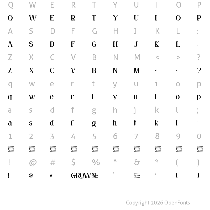 Character Map of Grown Personal Use Regular