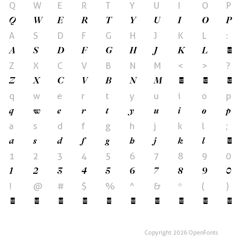 Character Map of GT Alpina Fine Trial Bold Italic