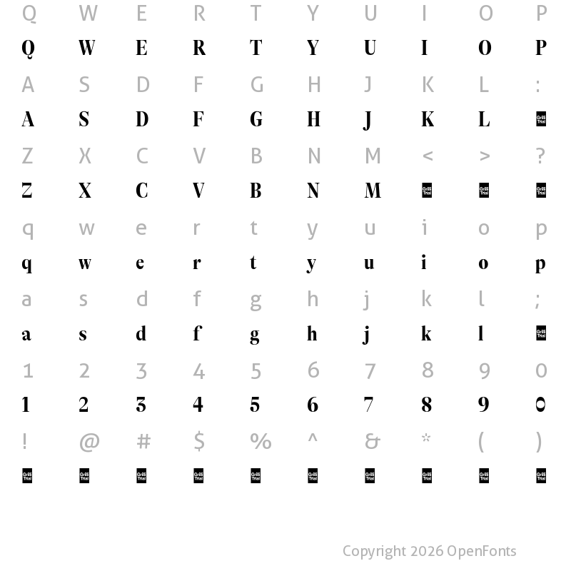 Character Map of GT Alpina Fine Trial Condensed Bold