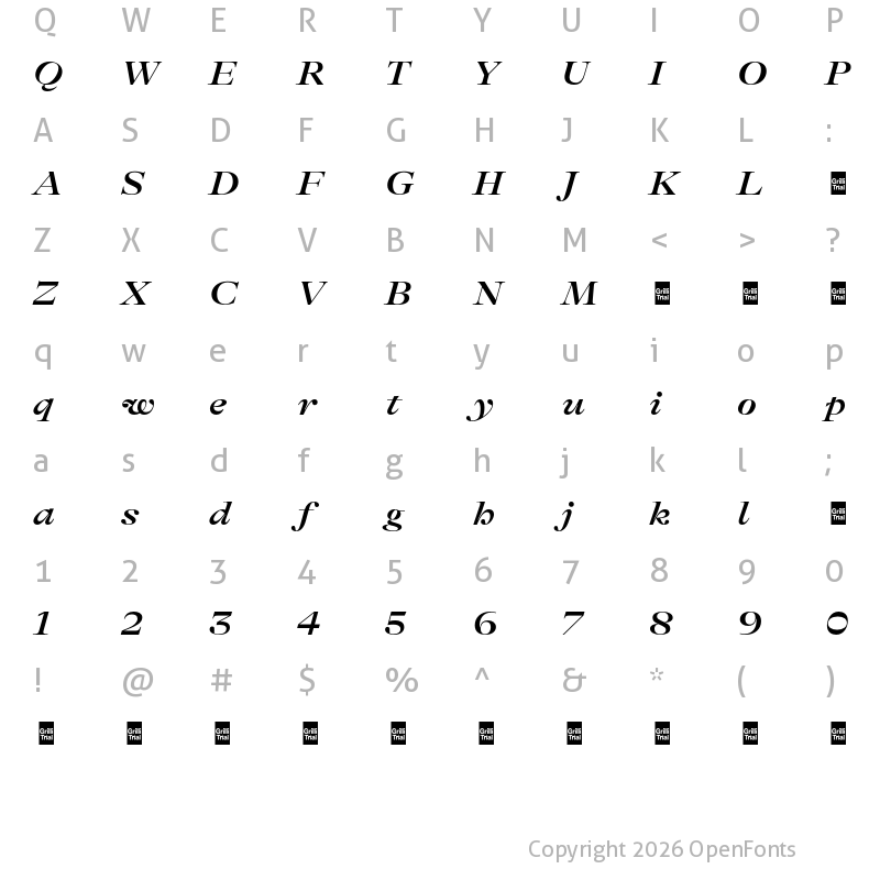 Character Map of GT Alpina Fine Trial Extended Bold Italic