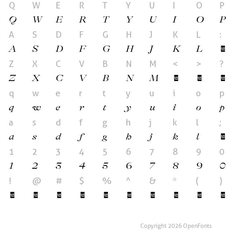 Character Map of GT Alpina Fine Trial Extended Regular Italic