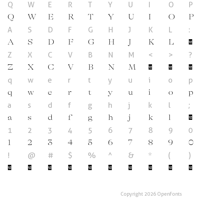 Character Map of GT Alpina Fine Trial Extended Thin