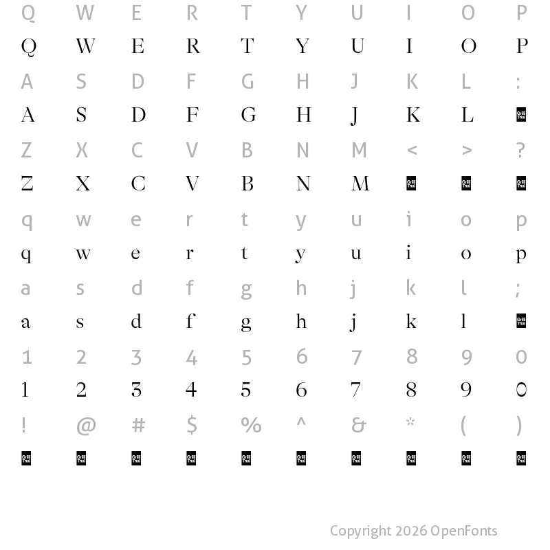 Character Map of GT Alpina Fine Trial Light
