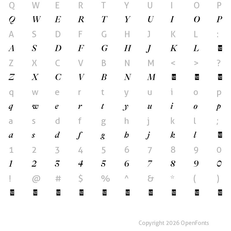 Character Map of GT Alpina Fine Trial Medium Italic