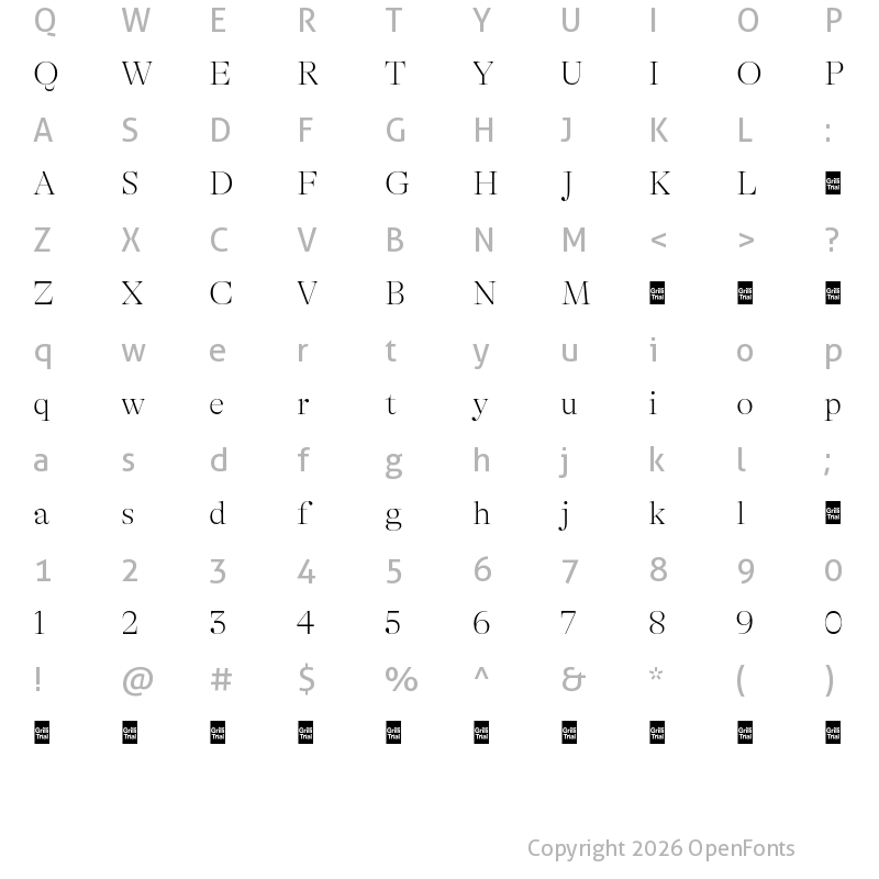 Character Map of GT Alpina Fine Trial Thin