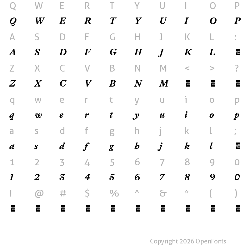 Character Map of GT Alpina Trial Bold Italic