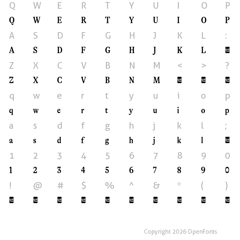 Character Map of GT Alpina Trial Condensed Medium