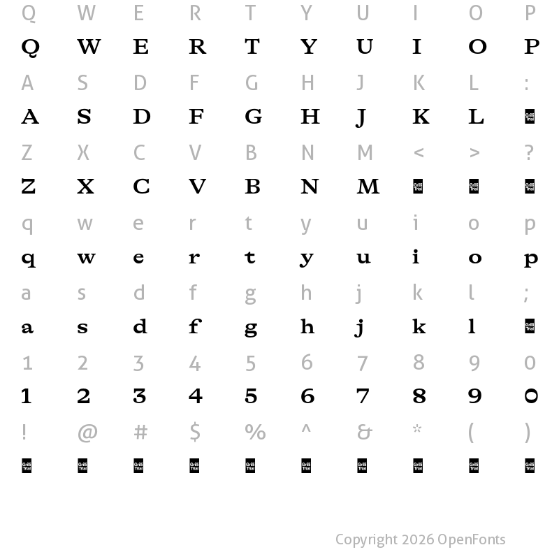 Character Map of GT Alpina Trial Extended Bold