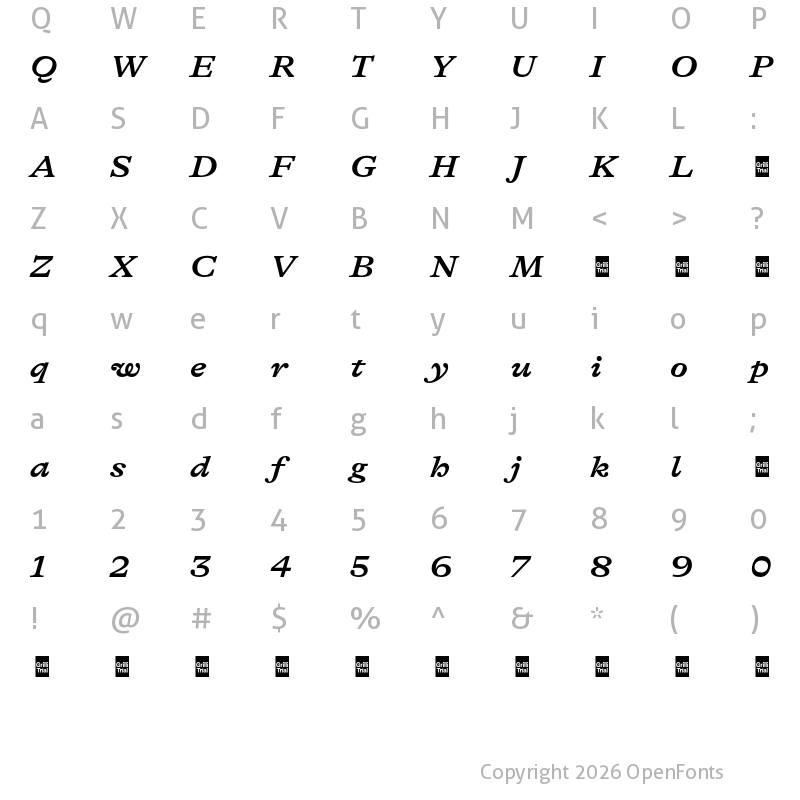 Character Map of GT Alpina Trial Extended Bold Italic
