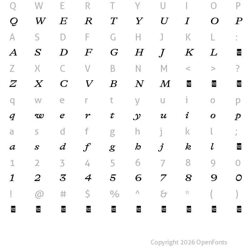 Character Map of GT Alpina Trial Extended Medium Italic