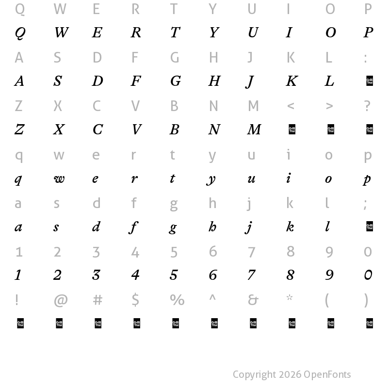 Character Map of GT Alpina Trial Medium Italic