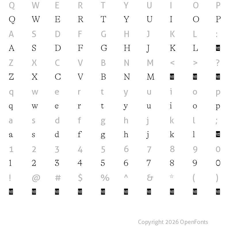 Character Map of GT Alpina Trial Thin
