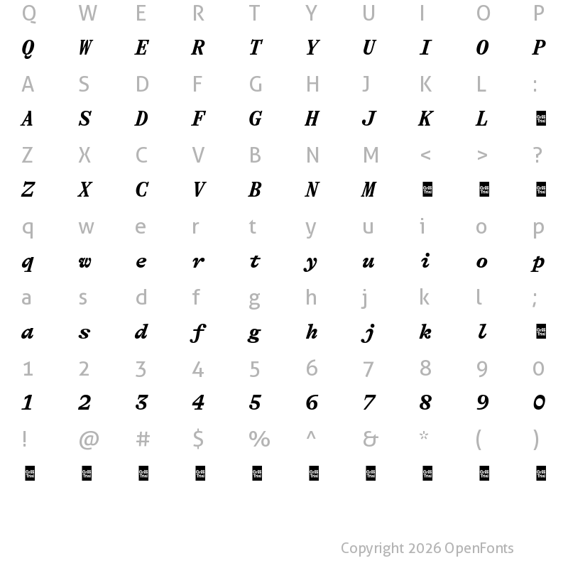 Character Map of GT Alpina Tw Trial Bd It
