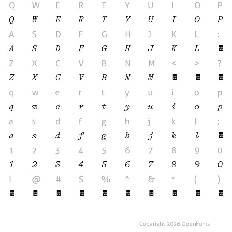Character Map of GT Alpina Tw Trial Lt It