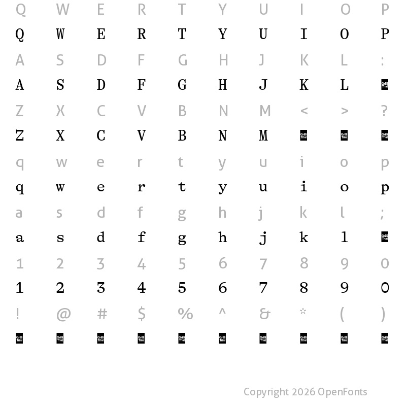 Character Map of GT Alpina Tw Trial Rg
