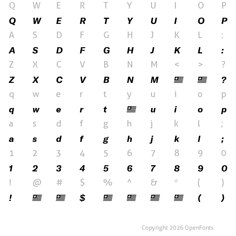 Character Map of GT America Bold Italic