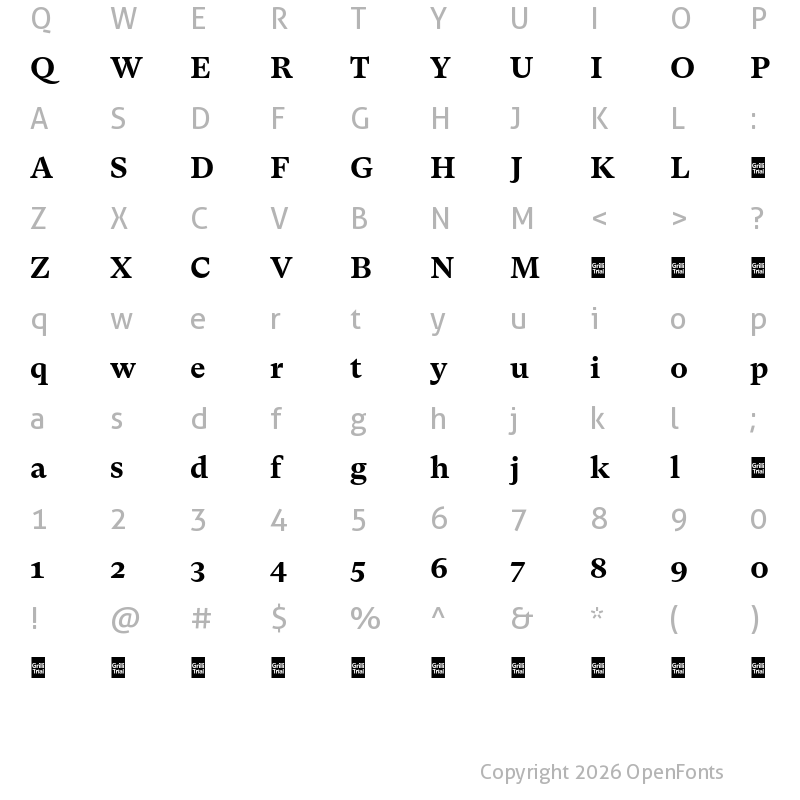 Character Map of GT Super Txt Trial Bd