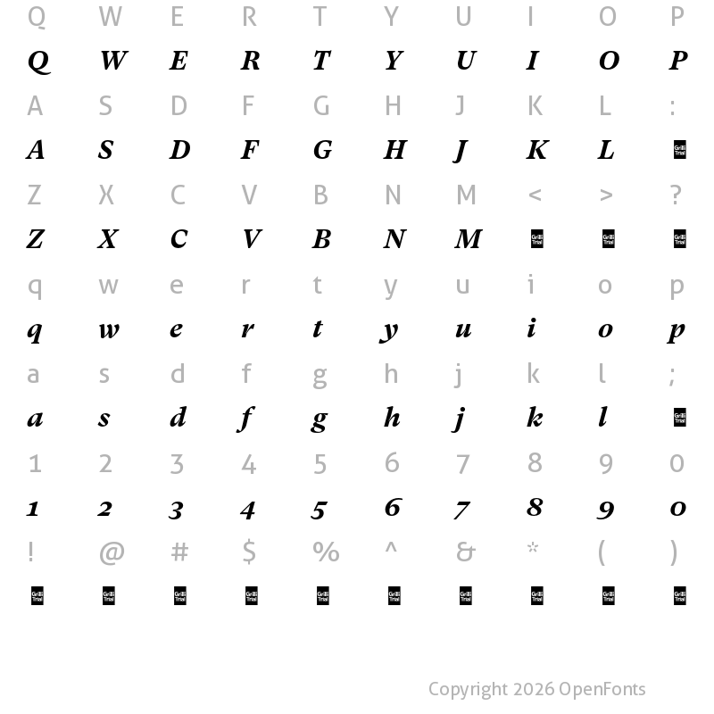 Character Map of GT Super Txt Trial Bd It