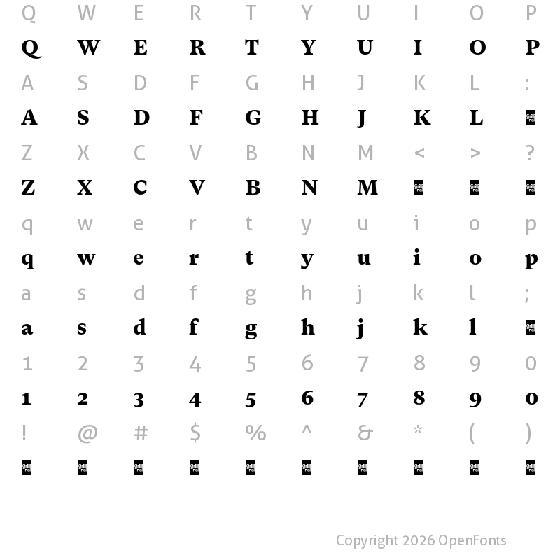 Character Map of GT Super Txt Trial Bl