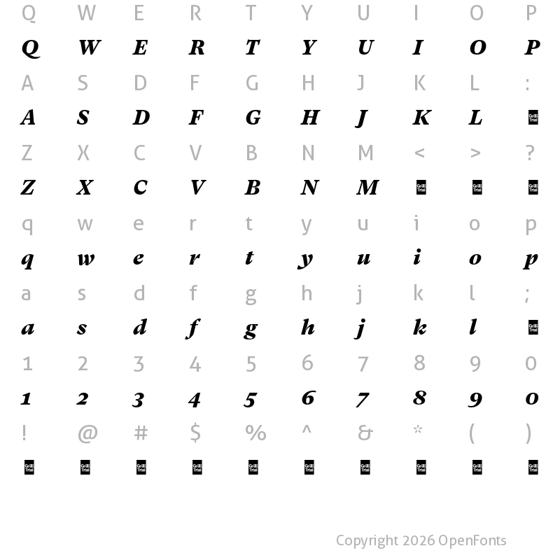Character Map of GT Super Txt Trial Bl It