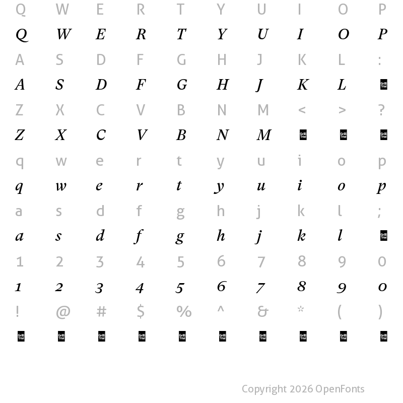 Character Map of GT Super Txt Trial Rg It