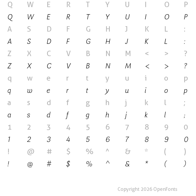 Character Map of Guanabara Sans Extra Light Italic