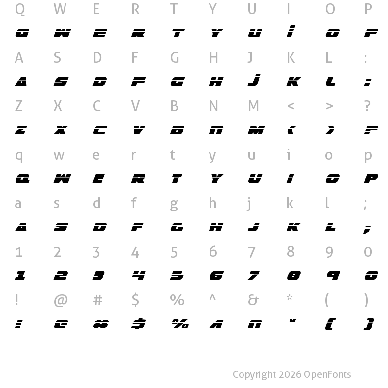 Character Map of Guardian Laser Italic Italic