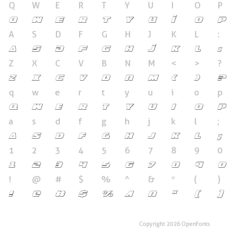 Character Map of Guardian Shadow Italic Italic