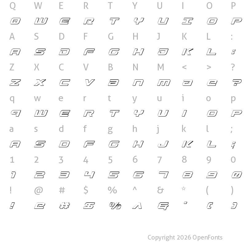 Character Map of Gunship Shadow Ital Shadow Ital