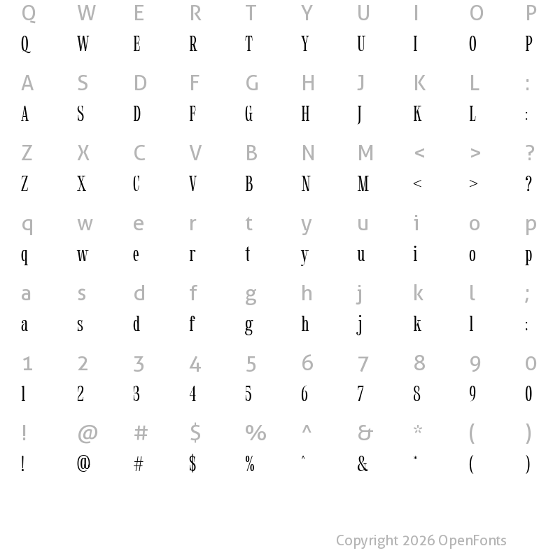 Character Map of Gunstand Regular