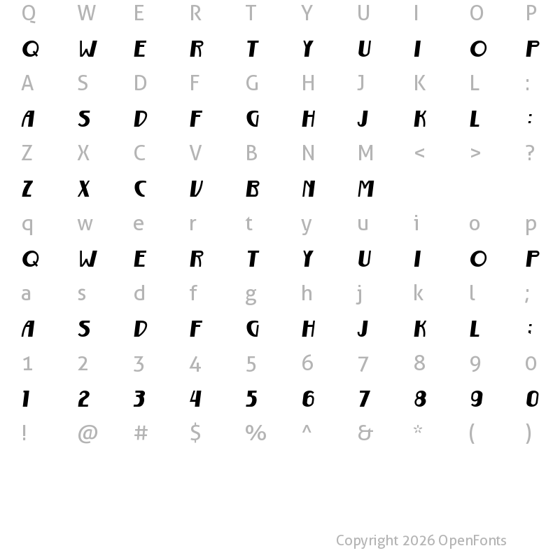Character Map of Gurindam Serong Bold
