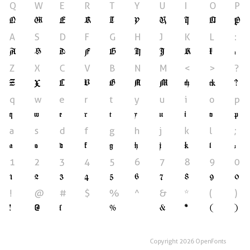 Character Map of Gutenberg Textura Regular
