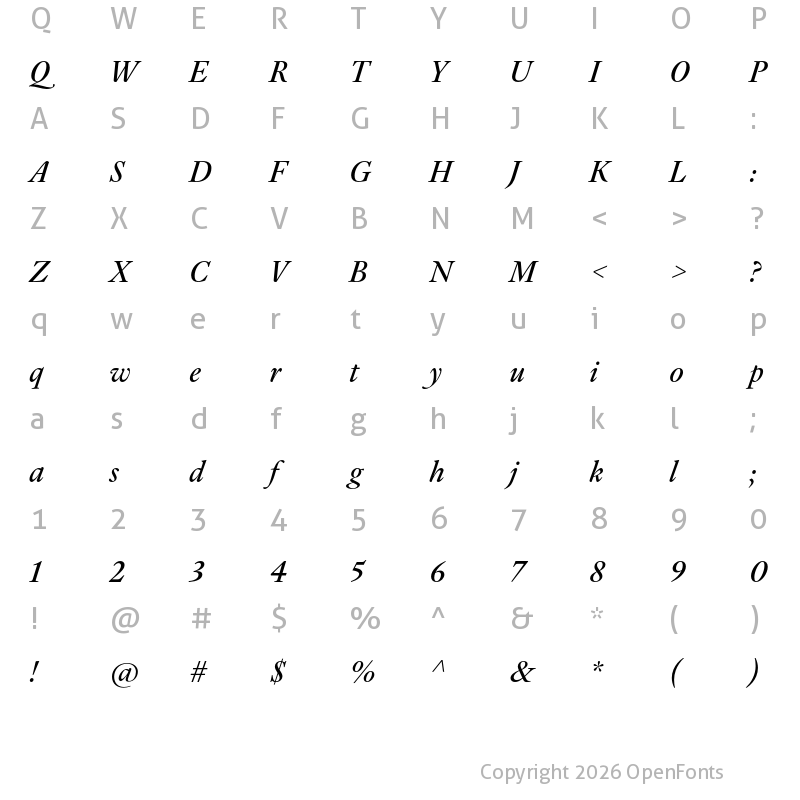 Character Map of Guyot Headline Italic