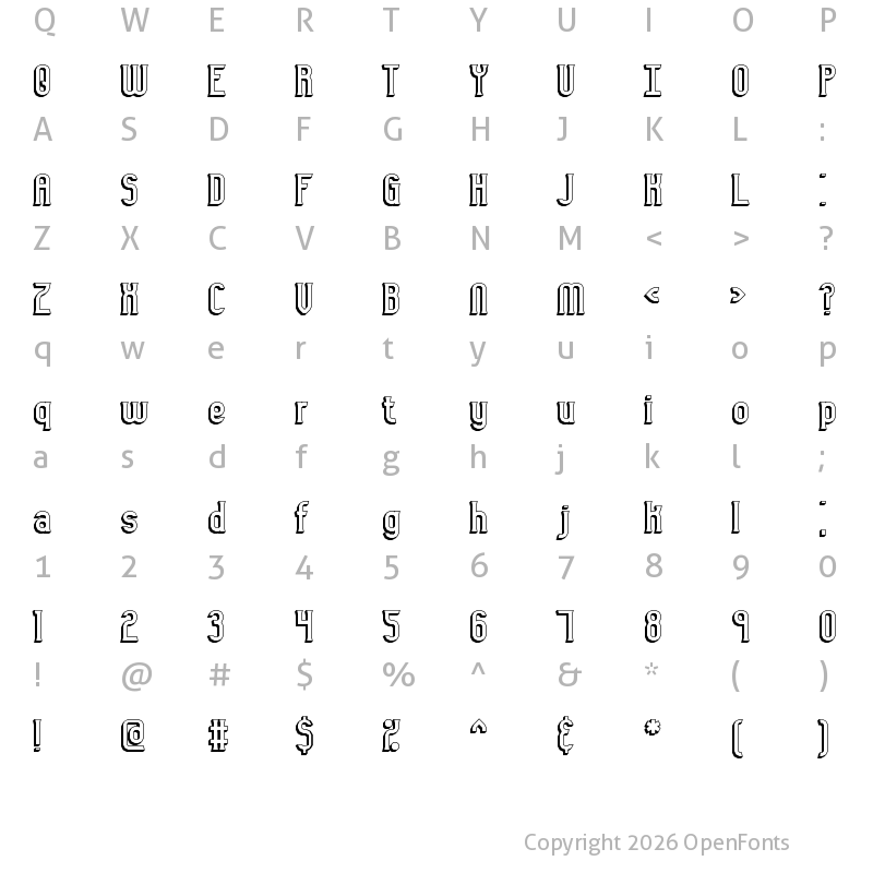 Character Map of Gyneric 3D BRK Regular