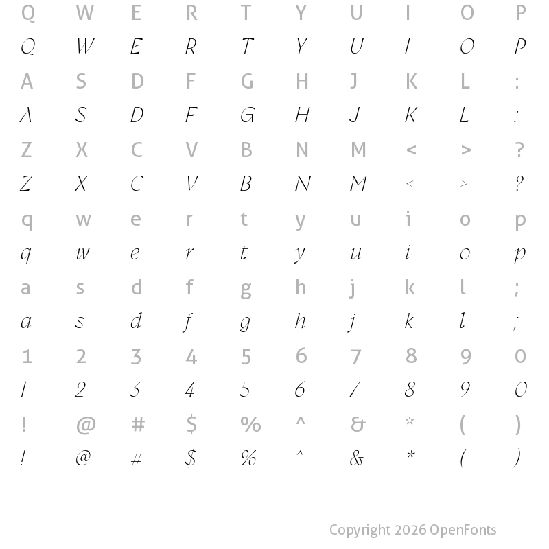 Character Map of Gyst Variable Light Italic