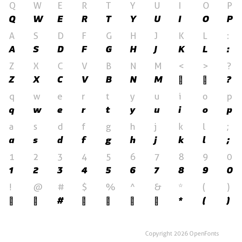 Character Map of Hackman Trial Black Italic