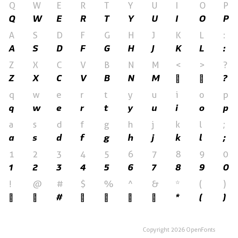 Character Map of Hackman Trial Bold Italic
